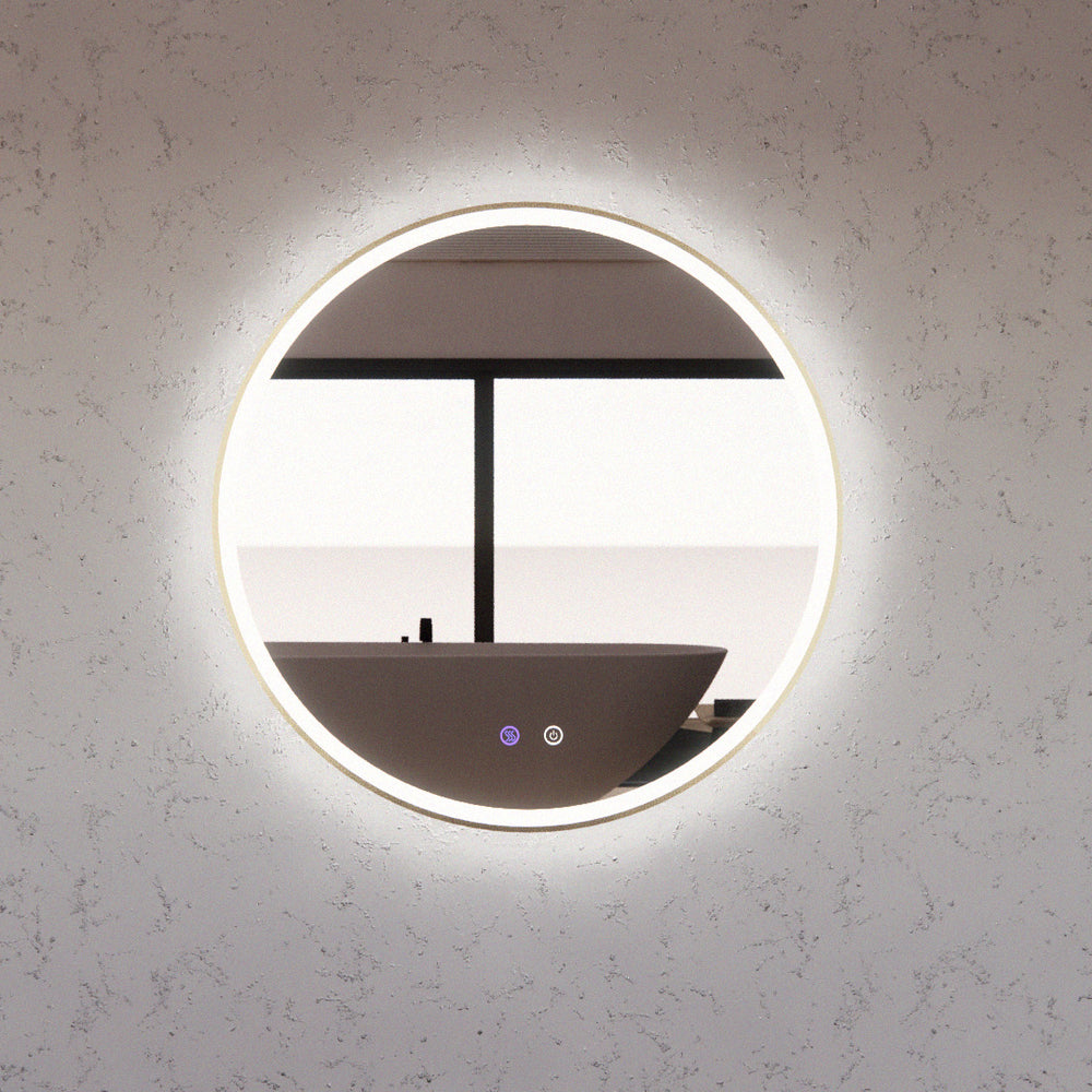 RIVA R3 FRAMED ROUND LED MIRROR 3 COLOUR LIGHTS GOLD 800X800MM
