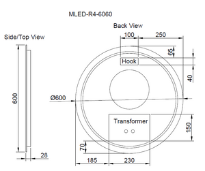 RIVA R4 FRAMELESS BACKLIT ROUND LED MIRROR 3 COLOUR LIGHTS 600X600MM