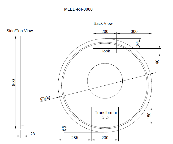 RIVA R4 FRAMELESS BACKLIT ROUND LED MIRROR 3 COLOUR LIGHTS 800MM