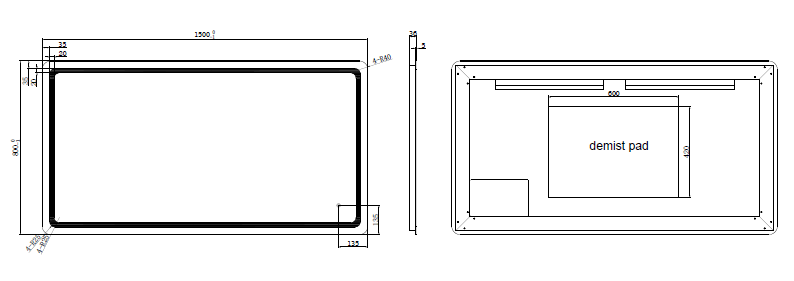 RIVA S2 FRAMELESS FRONTLIT RECTANGLE LED MIRROR 3 COLOUR LIGHTS 1500X800MM