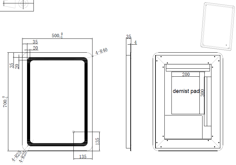 RIVA S2 FRAMELESS FRONTLIT RECTANGLE LED MIRROR 3 COLOUR LIGHTS 500X700MM