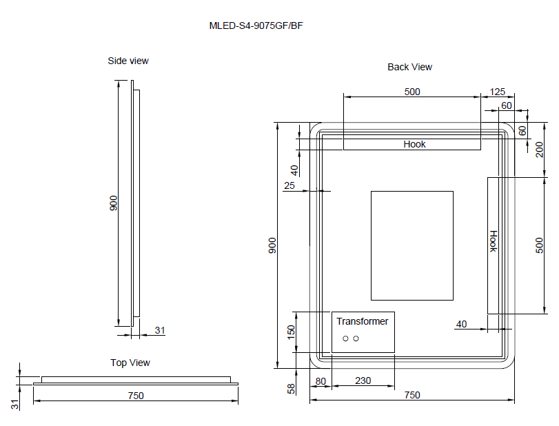 RIVA S4 FRAMED RECTANGLE LED MIRROR 3 COLOUR LIGHTS GOLD 750X900MM