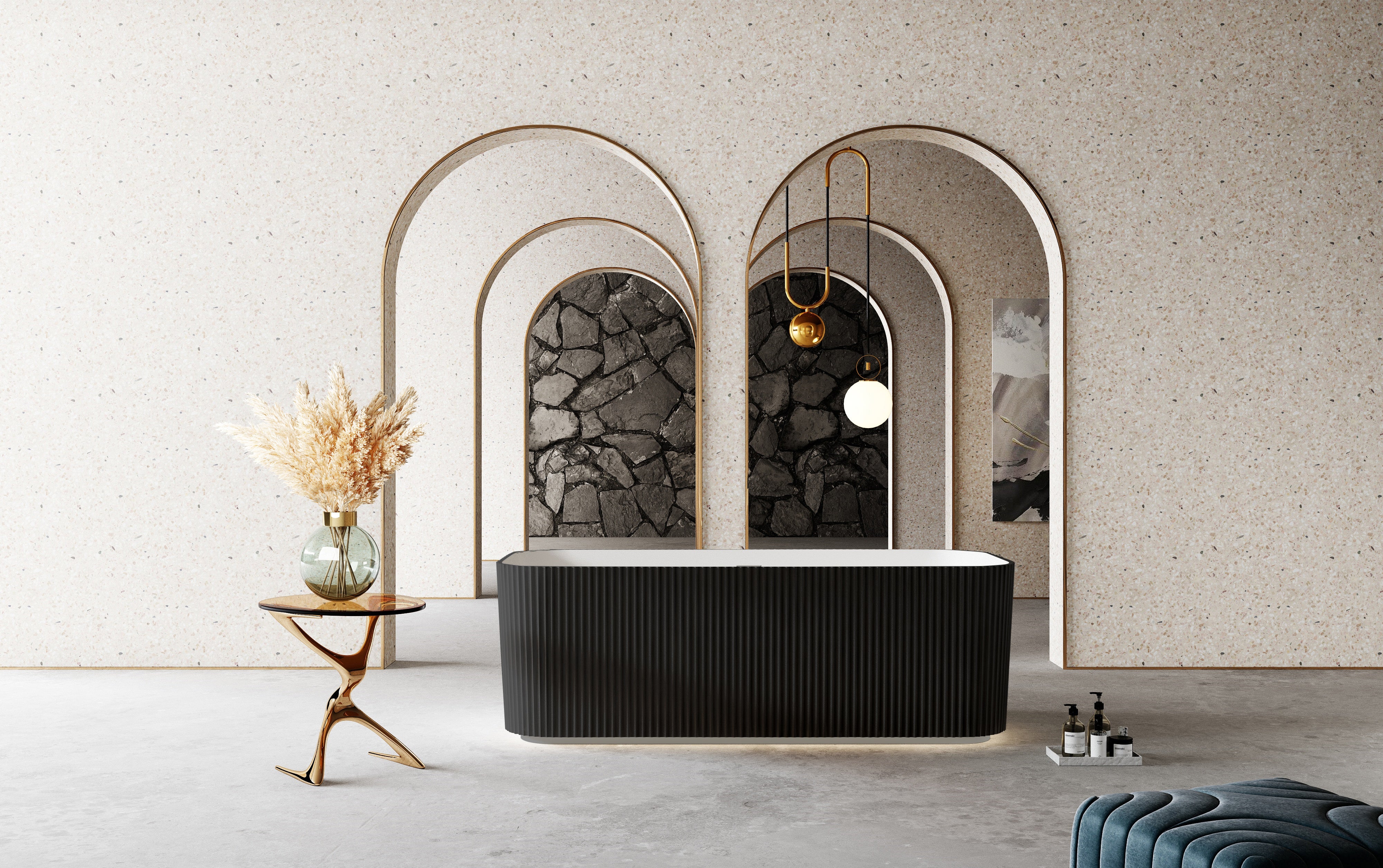 RIVA MILANO V-GROOVE FREESTANDING BATHTUB MATTE WHITE AND BLACK 1500MM