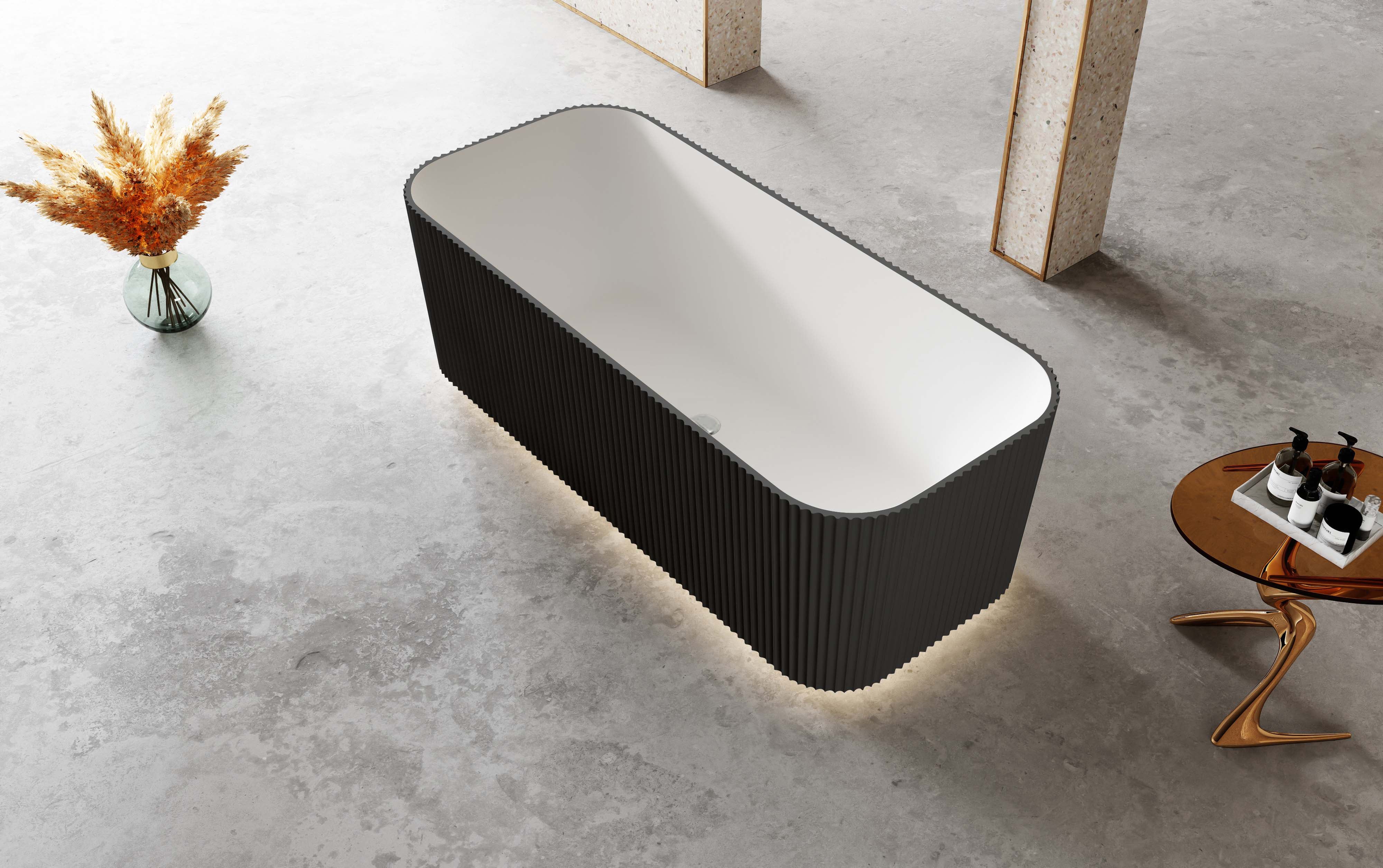RIVA MILANO V-GROOVE FREESTANDING BATHTUB MATTE WHITE AND BLACK (AVAILABLE IN 1500MM AND 1700MM)