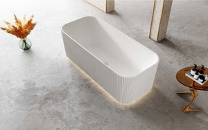 RIVA MILANO V-GROOVE FREE STANDING NON OVERFLOW BATHTUB 1500MM GLOSS WHITE