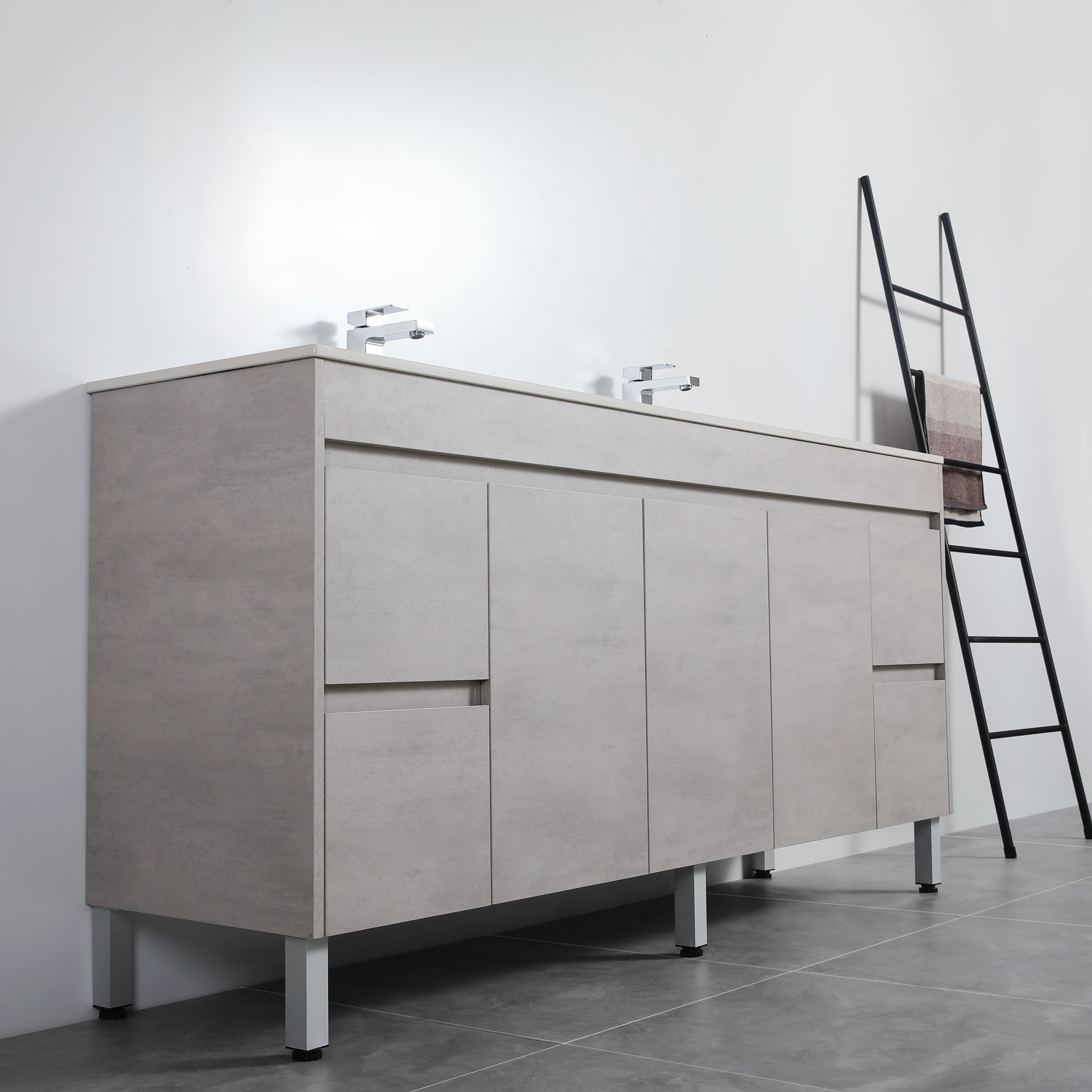 POSEIDON NOVA PLYWOOD CONCRETE GREY 1800MM FLOOR STANDING VANITY CABINET ONLY