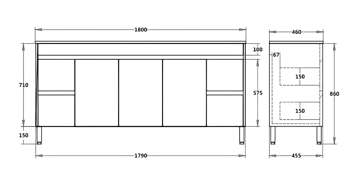 POSEIDON NOVA PLYWOOD CONCRETE GREY 1800MM FLOOR STANDING VANITY CABINET ONLY