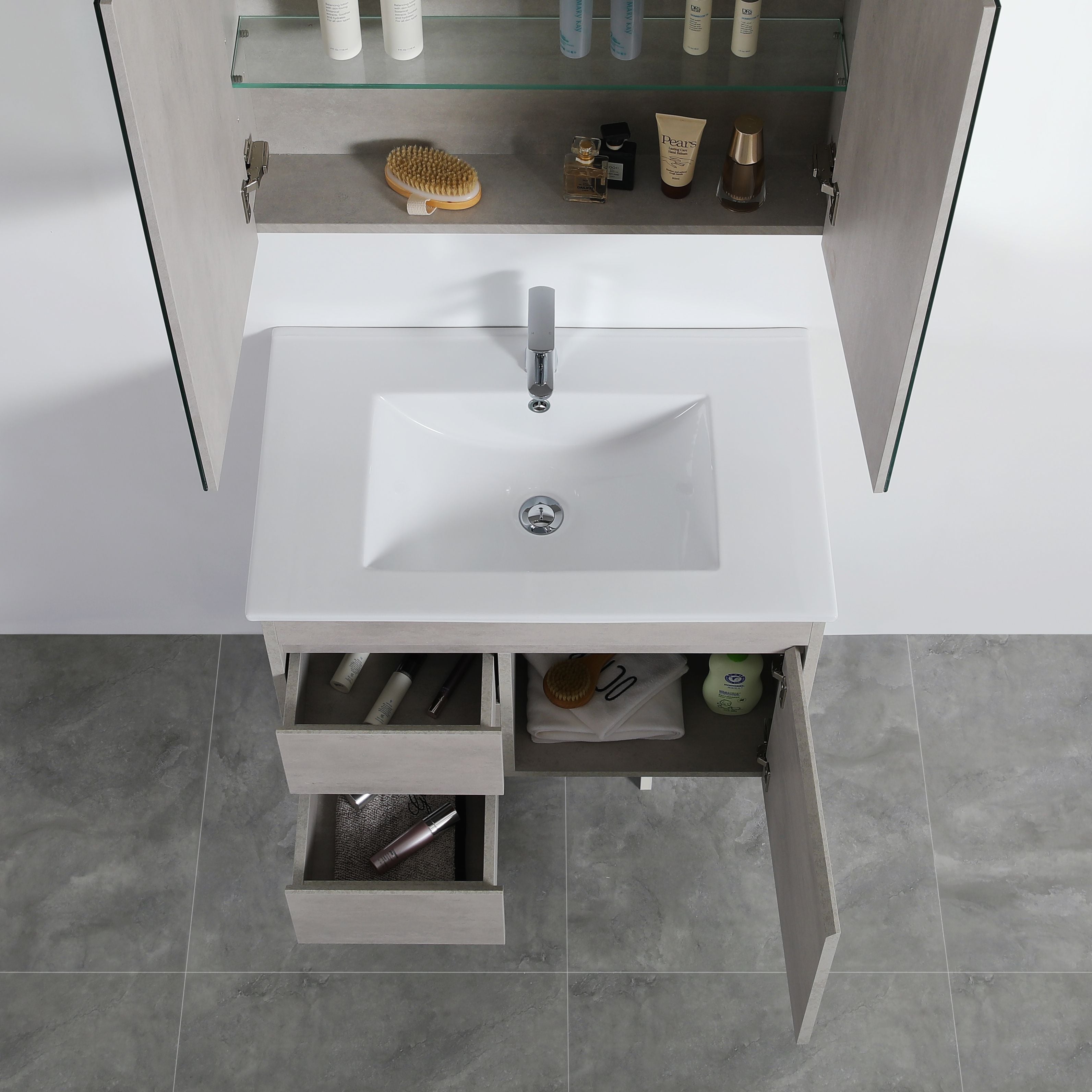 POSEIDON NOVA CONCRETE GREY 750MM SINGLE BOWL WALL HUNG VANITY (AVAILABLE IN LEFT HAND DRAWER AND RIGHT HAND DRAWER)