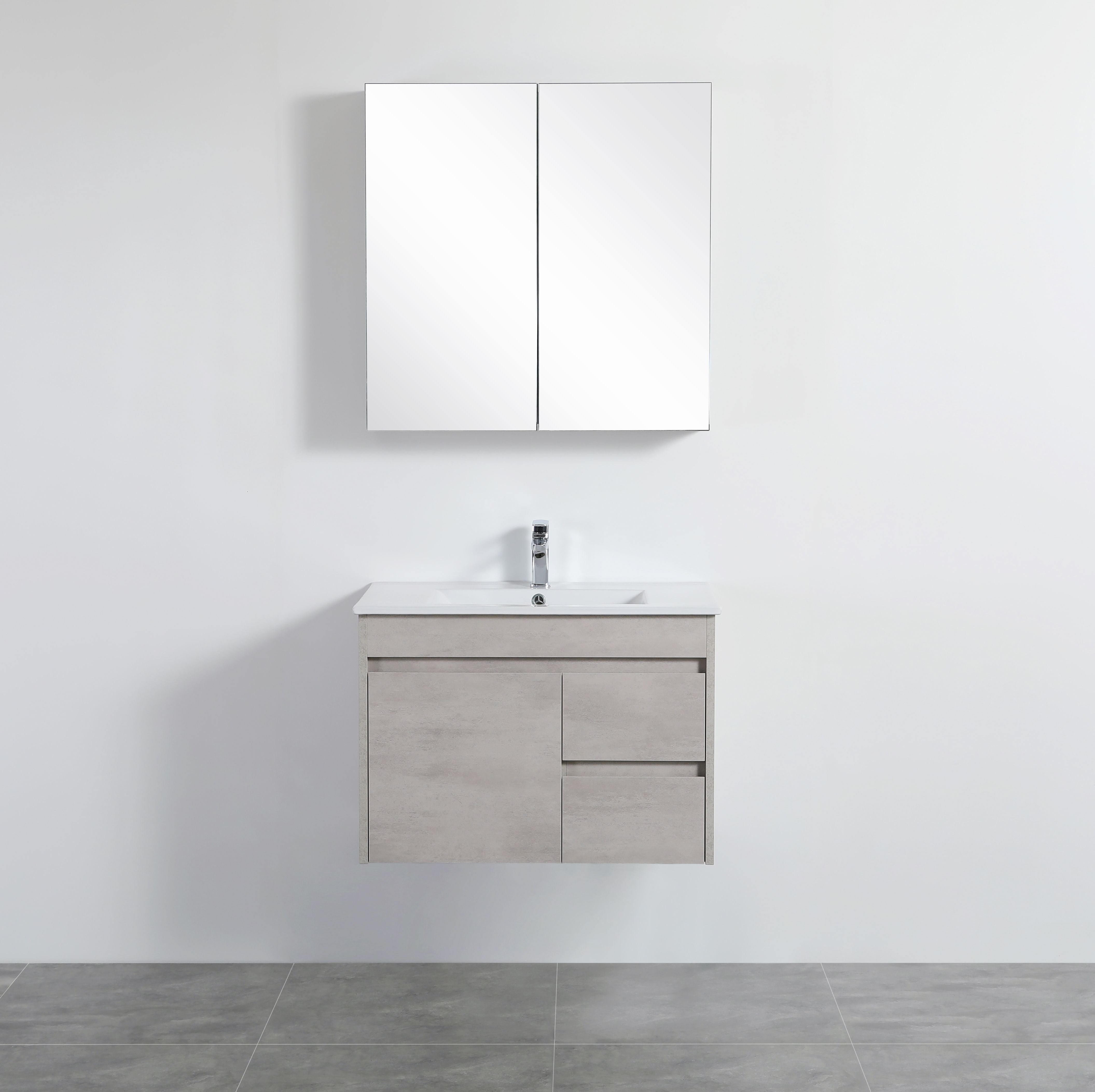 POSEIDON NOVA PLYWOOD CONCRETE GREY 750MM WALL HUNG VANITY (AVAILABLE IN LEFT HAND DRAWER AND RIGHT HAND DRAWER)