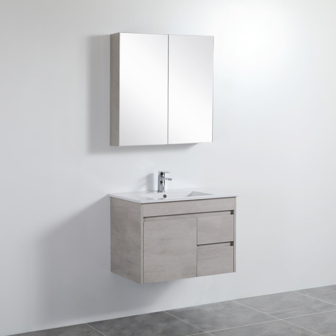 POSEIDON NOVA CONCRETE GREY 750MM SINGLE BOWL WALL HUNG VANITY (AVAILABLE IN LEFT HAND DRAWER AND RIGHT HAND DRAWER)