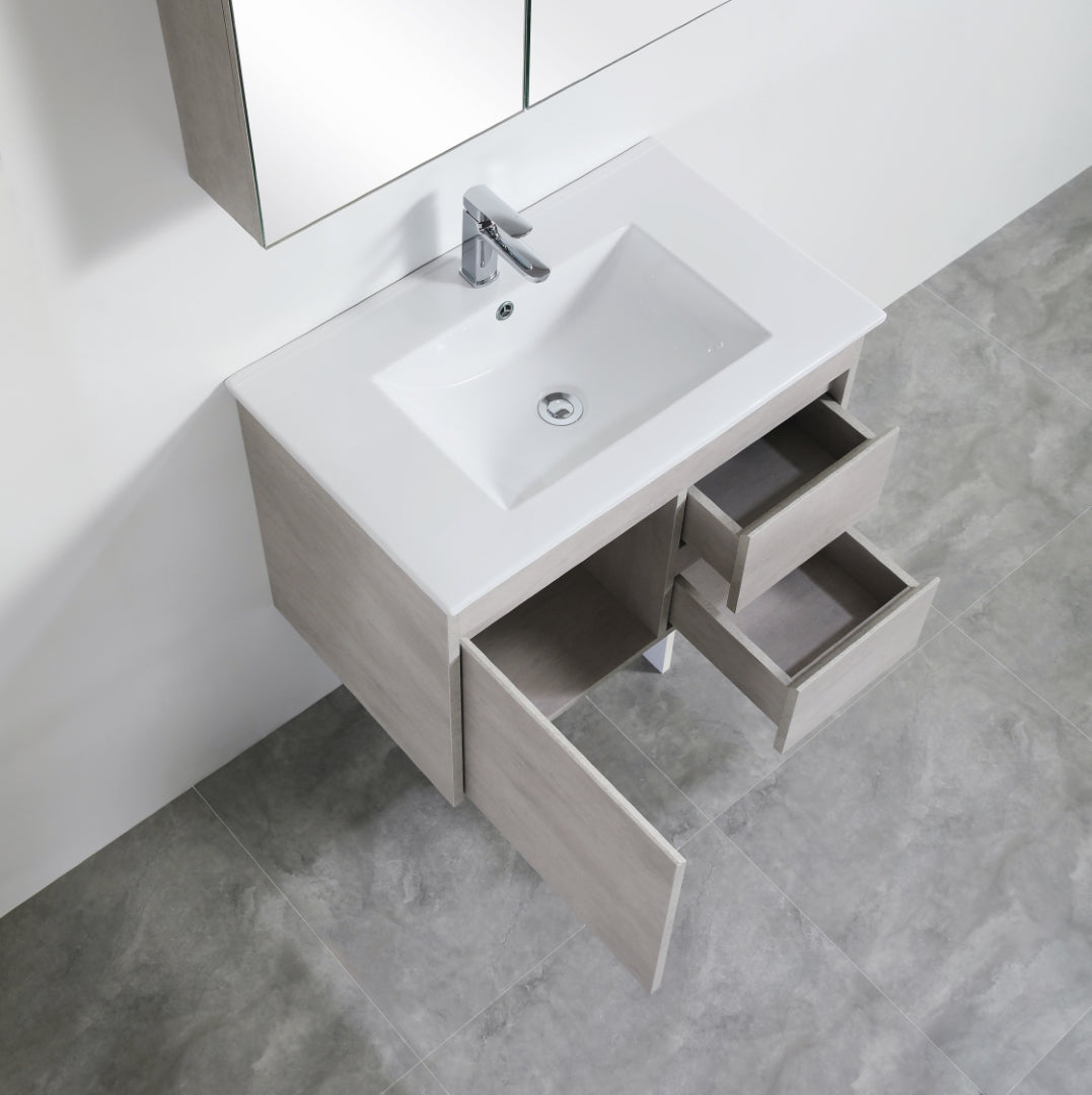 POSEIDON NOVA CONCRETE GREY 750MM SINGLE BOWL WALL HUNG VANITY (AVAILABLE IN LEFT HAND DRAWER AND RIGHT HAND DRAWER)