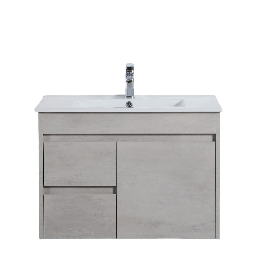 POSEIDON NOVA PLYWOOD CONCRETE GREY 750MM WALL HUNG VANITY (AVAILABLE IN LEFT HAND DRAWER AND RIGHT HAND DRAWER)