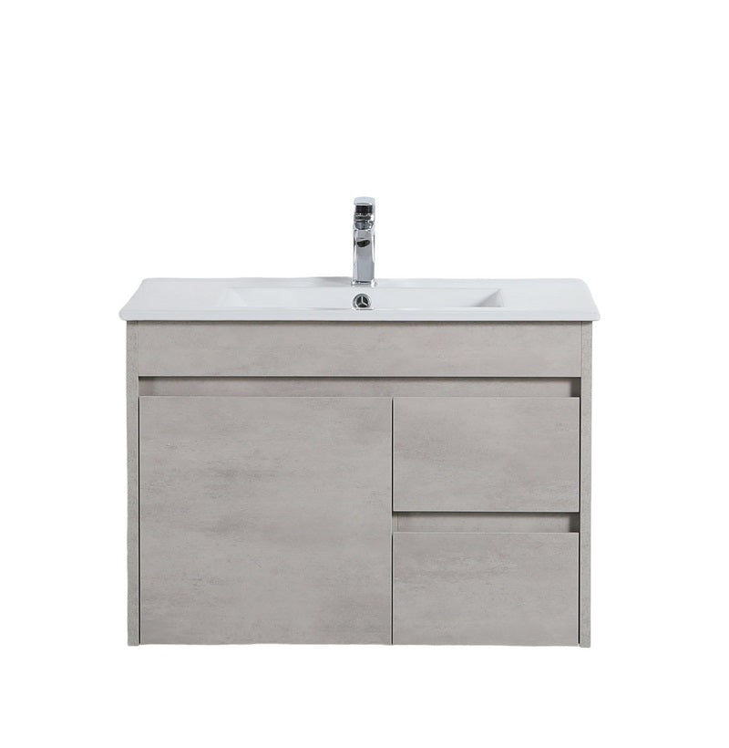 POSEIDON NOVA PLYWOOD CONCRETE GREY 750MM WALL HUNG VANITY (AVAILABLE IN LEFT HAND DRAWER AND RIGHT HAND DRAWER)