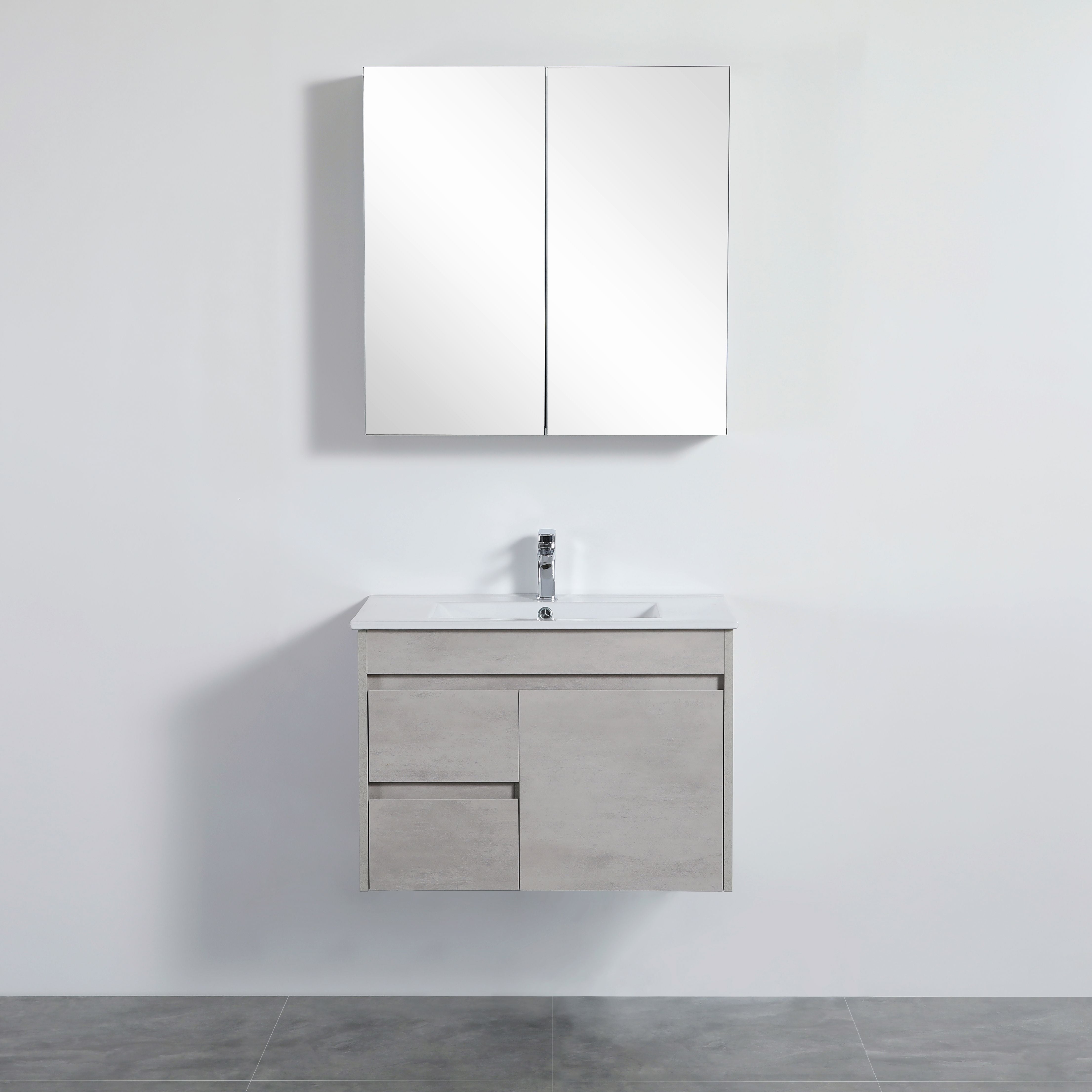 POSEIDON NOVA PLYWOOD CONCRETE GREY 750MM WALL HUNG VANITY (AVAILABLE IN LEFT HAND DRAWER AND RIGHT HAND DRAWER)
