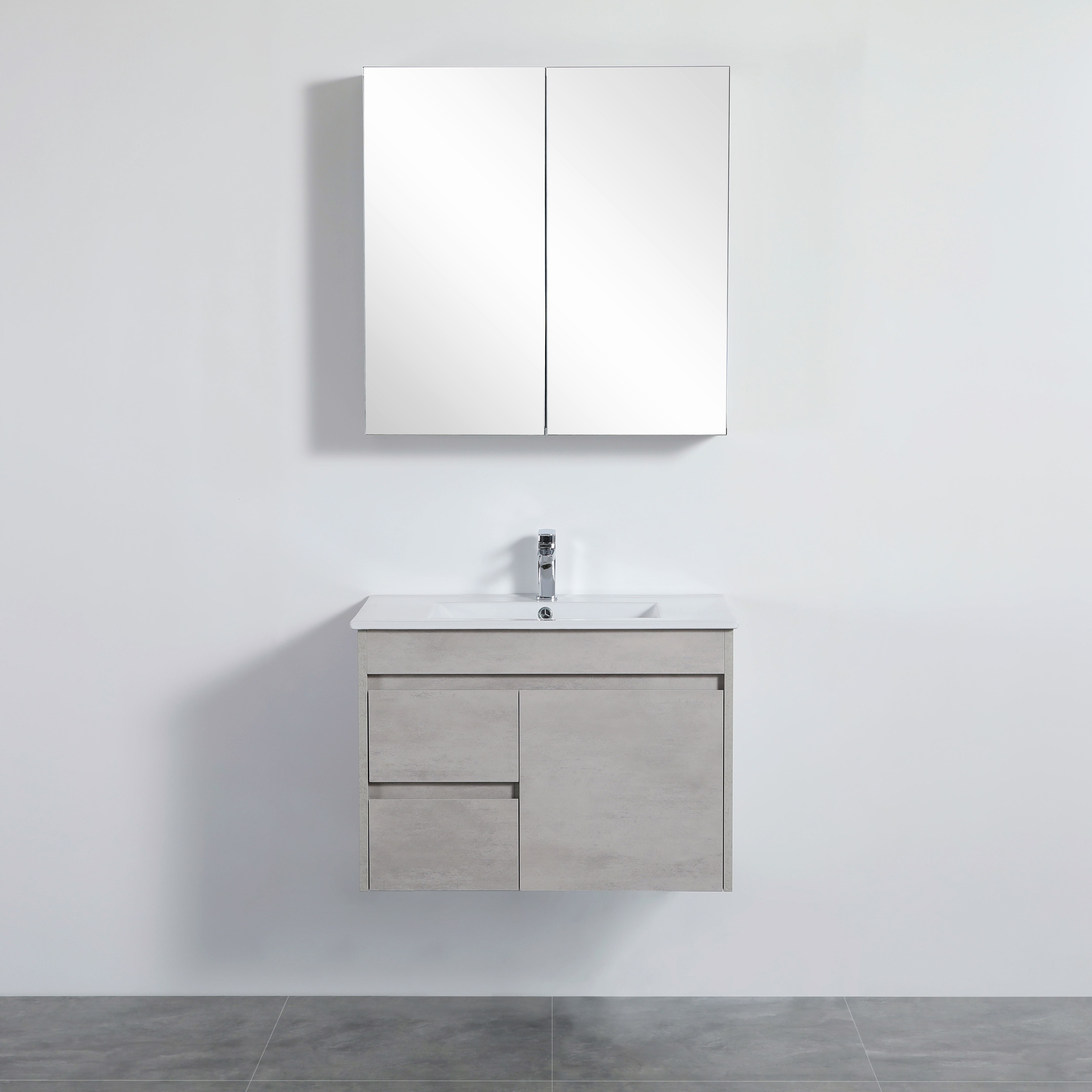 POSEIDON NOVA CONCRETE GREY 750MM SINGLE BOWL WALL HUNG VANITY (AVAILABLE IN LEFT HAND DRAWER AND RIGHT HAND DRAWER)