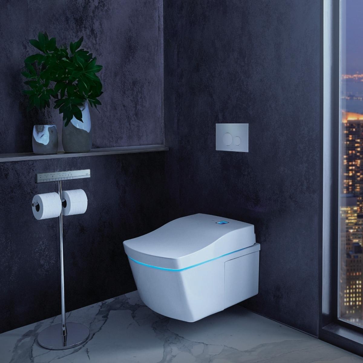 TOTO NEOREST LE I WALL HUNG INTEGRATED TOILET AND WASHLET W/ SILVER REMOTE PACKAGE GLOSS WHITE