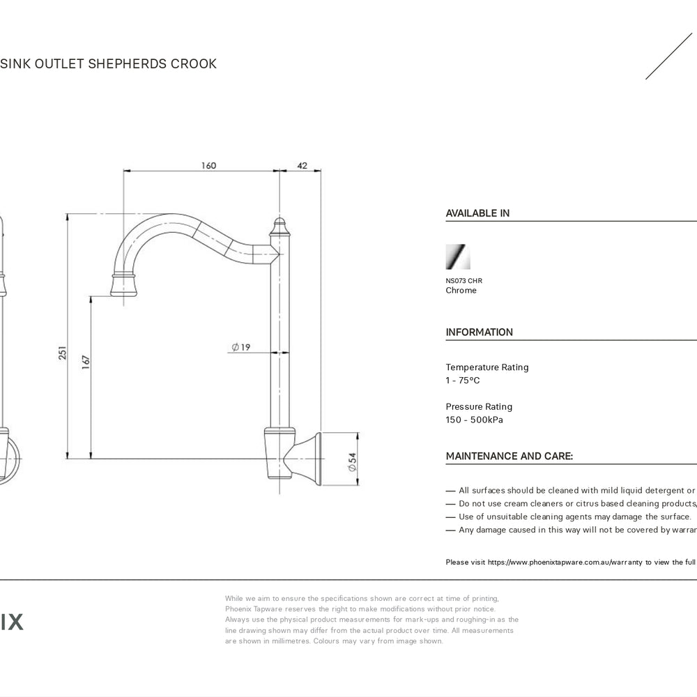 PHOENIX NOSTALGIA WALL SINK OUTLET SHEPHERDS CROOK CHROME