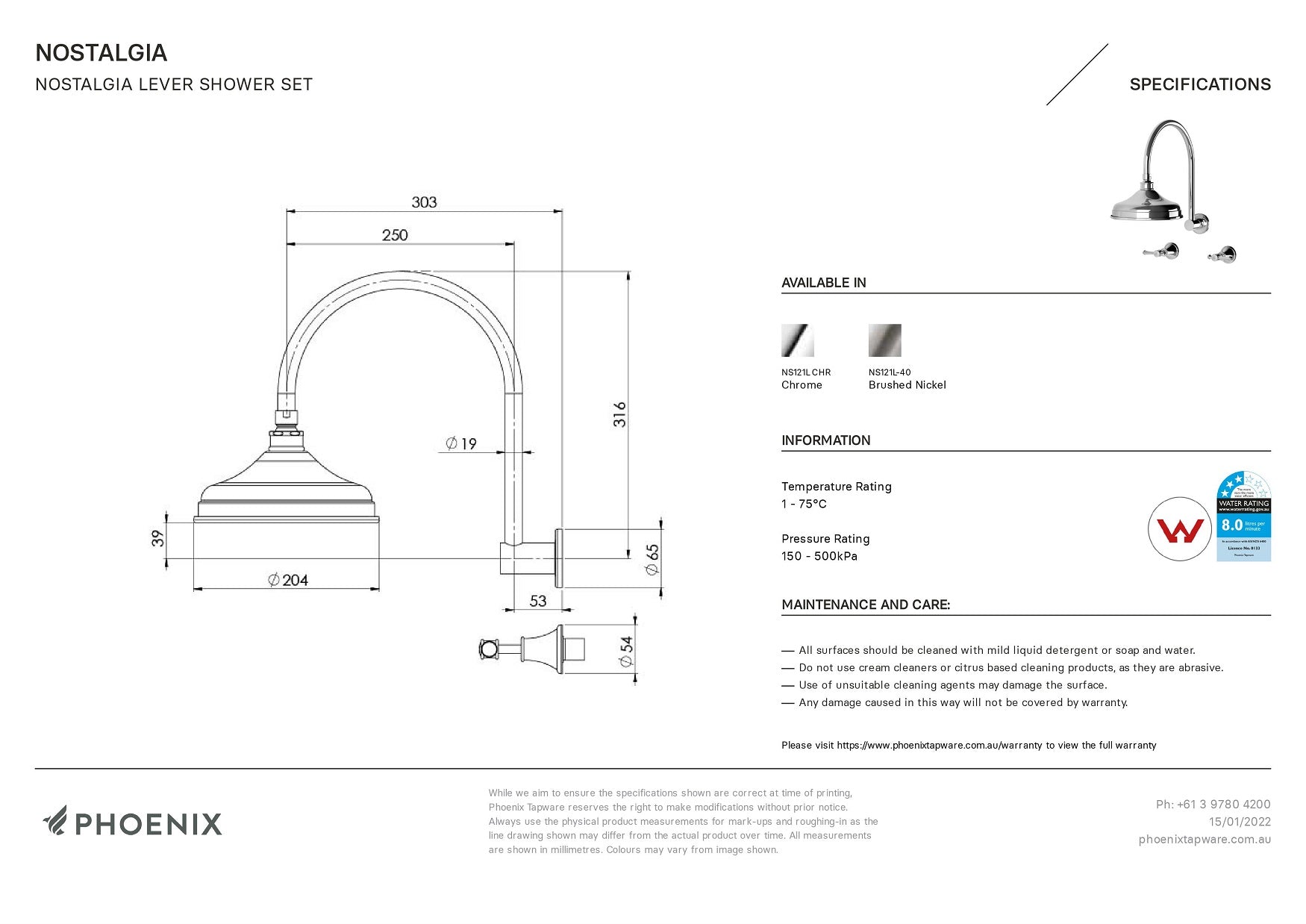 PHOENIX NOSTALGIA LEVER SHOWER SET BRUSHED NICKEL