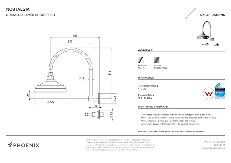 PHOENIX NOSTALGIA LEVER SHOWER SET BRUSHED NICKEL