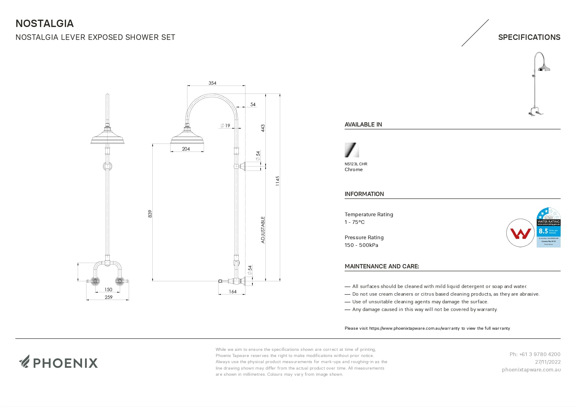 PHOENIX NOSTALGIA LEVER EXPOSED SHOWER SET CHROME