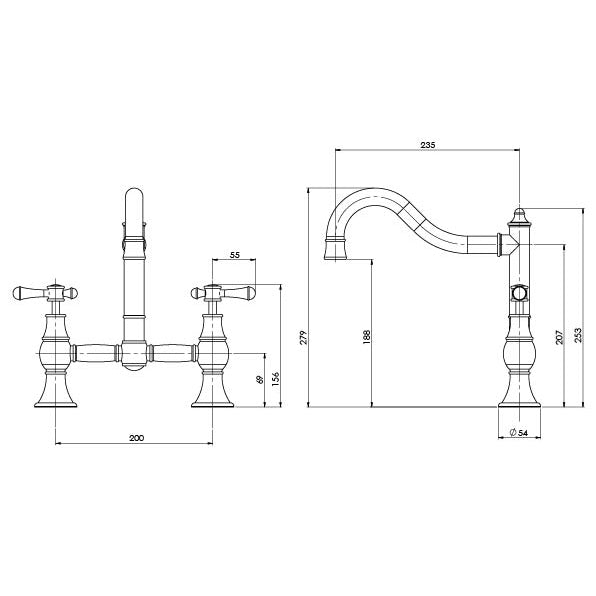 PHOENIX NOSTALGIA EXPOSED SINK SET SHEPHERDS CROOK BRUSHED NICKEL