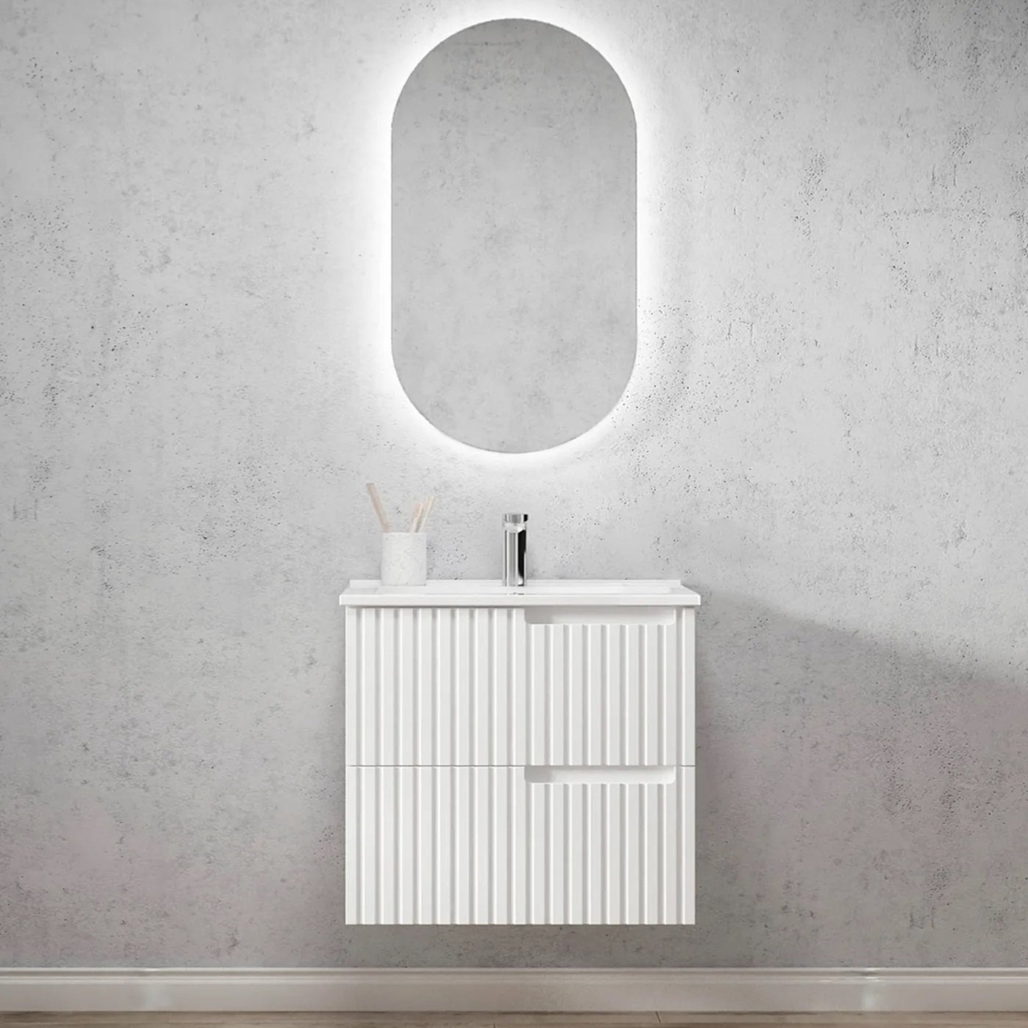 OTTI NOOSA MATTE WHITE 600MM SINGLE BOWL WALL HUNG VANITY