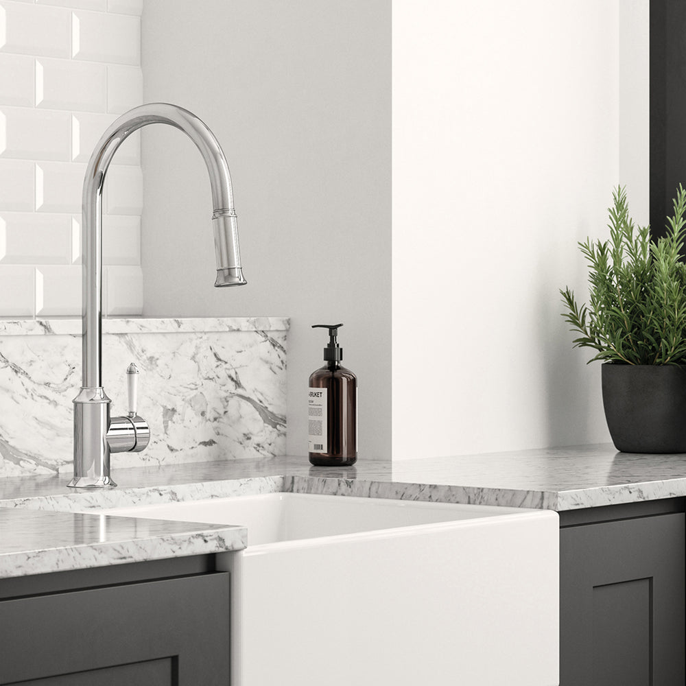 PHOENIX NOSTALGIA LEAD FREE PULL OUT SINK MIXER 476MM CHROME AND WHITE
