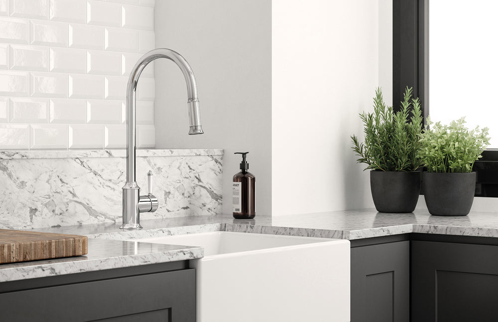 PHOENIX NOSTALGIA PULL OUT SINK MIXER 476MM CHROME AND WHITE