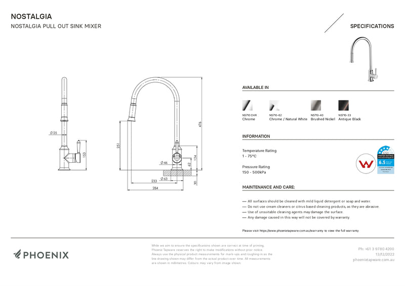 PHOENIX NOSTALGIA PULL OUT SINK MIXER BRUSHED NICKEL