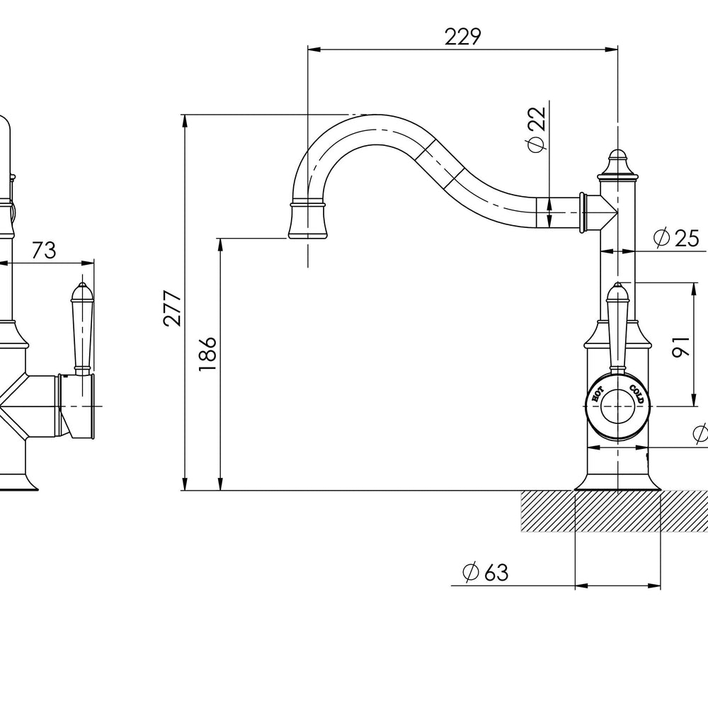 PHOENIX NOSTALGIA SINK MIXER 227MM SHEPHERDS CROOK CHROME