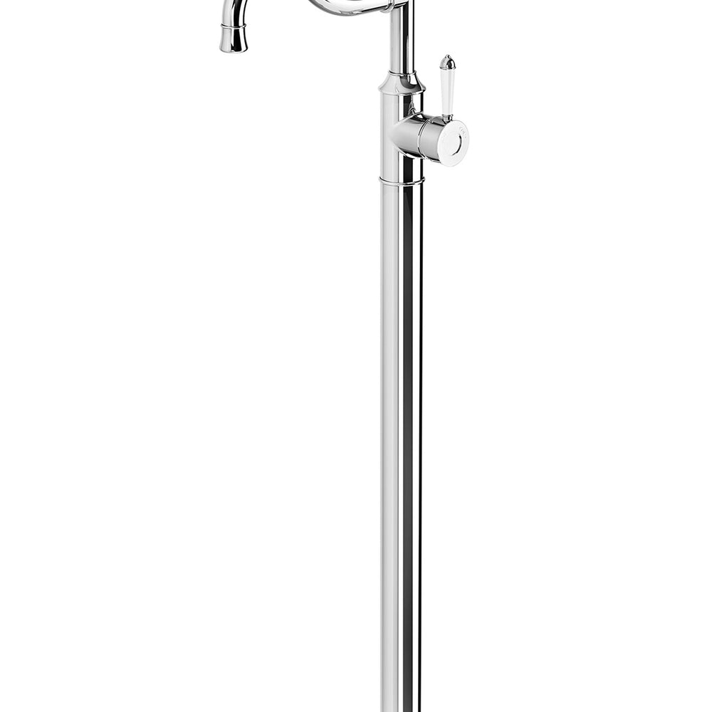 PHOENIX NOSTALGIA FLOOR MOUNTED BATH MIXER SHEPHERDS CROOK 964MM CHROME AND NATURAL WHITE