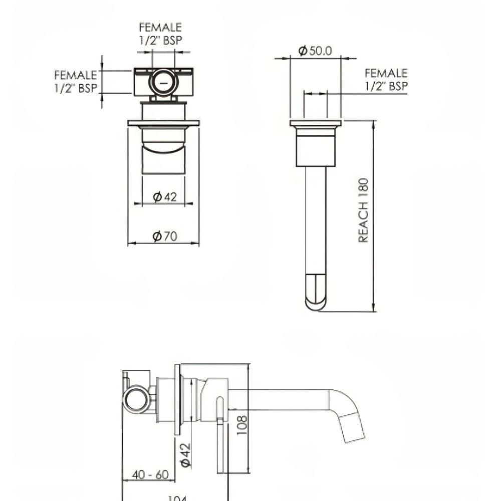 FELTON TATE WALL MOUNTED BASIN / BATH MIXER 180MM BLACK AND GUN METAL