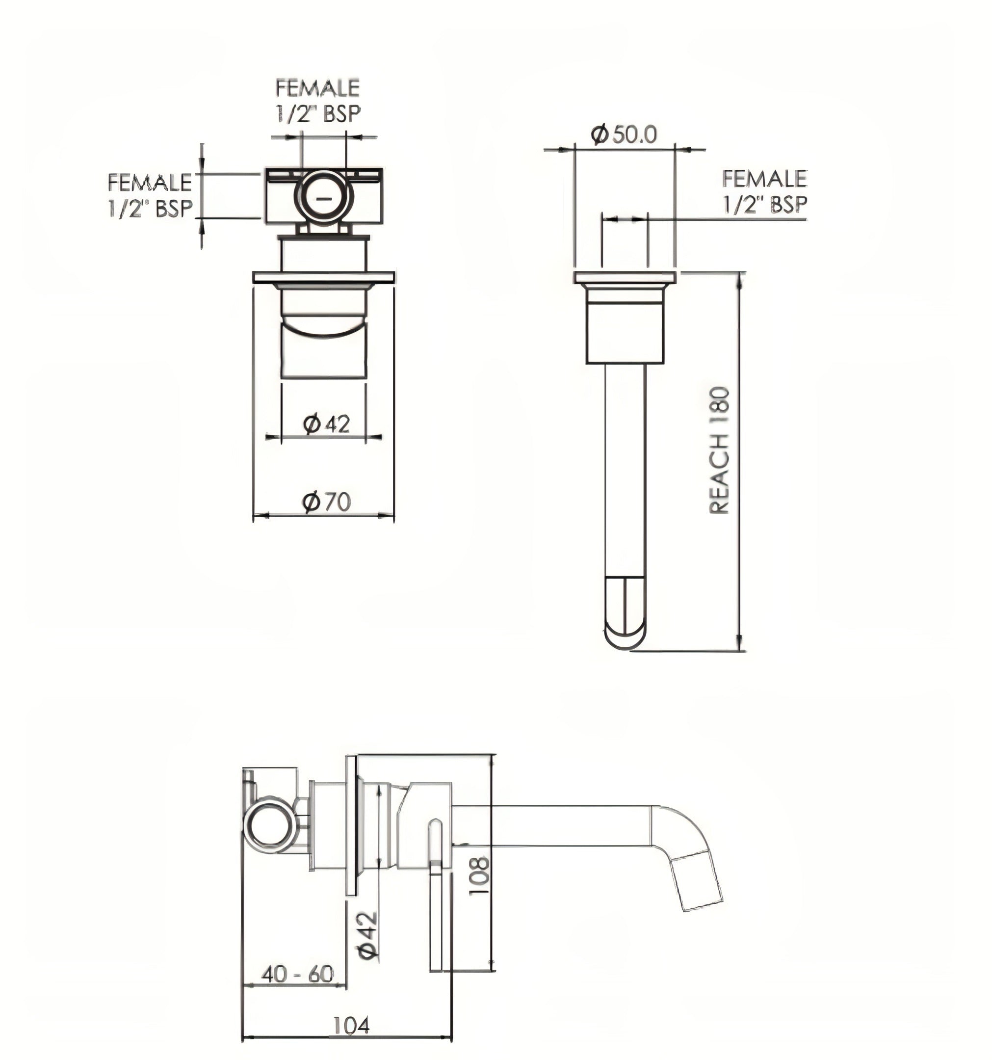 FELTON TATE WALL MOUNTED BASIN / BATH MIXER BLACK AND GUN METAL 180MM