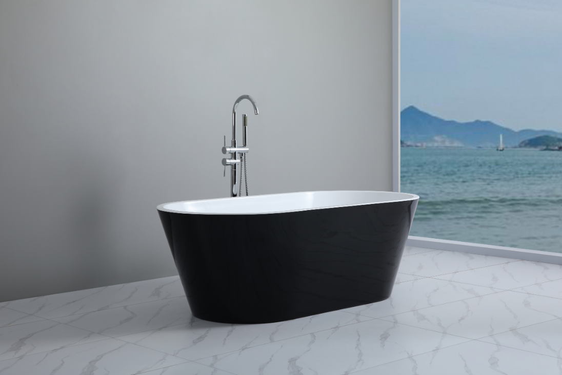 POSEIDON OVIA FREESTANDING BATHTUB GLOSS BLACK AND WHITE (AVAILABLE IN 1500MM AND 1700MM)