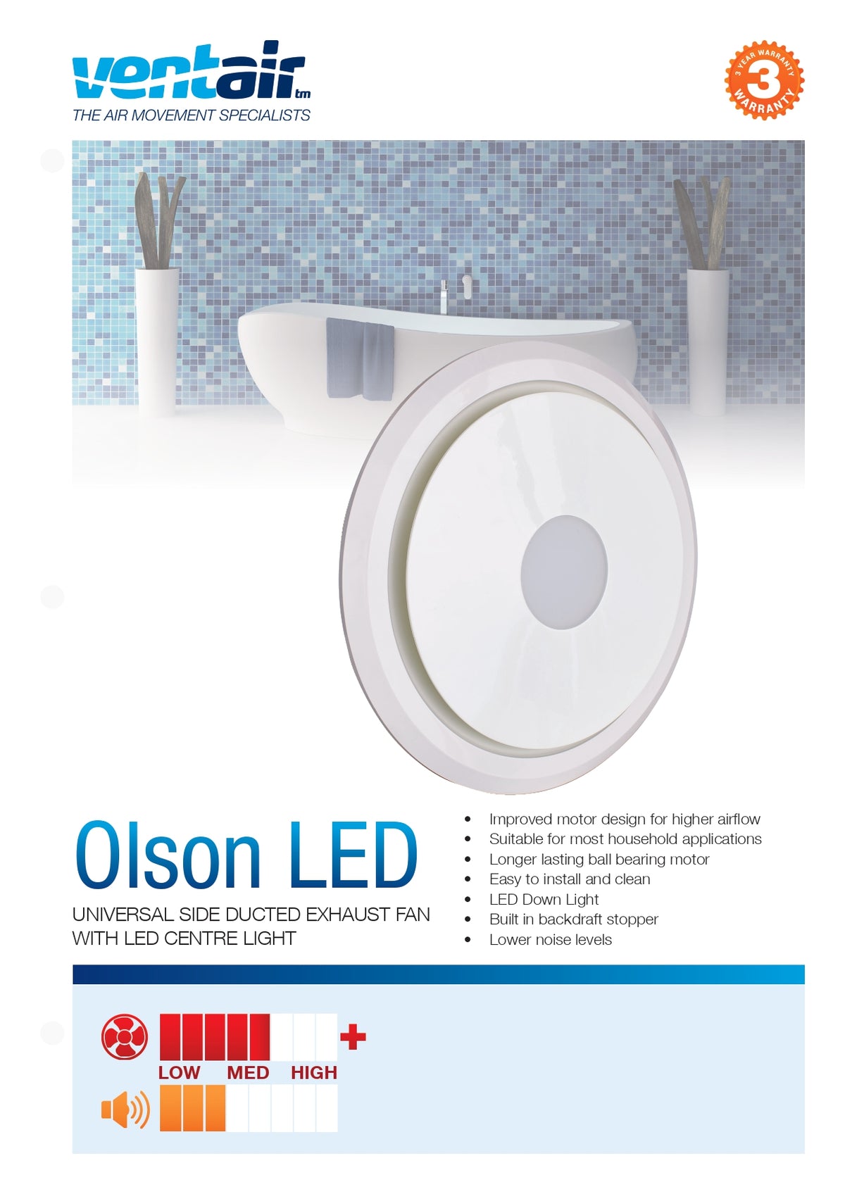 VENTAIR OLSON 200 LED UNIVERSAL SIDE DUCTED EXHAUST WITH 10 WATT LED