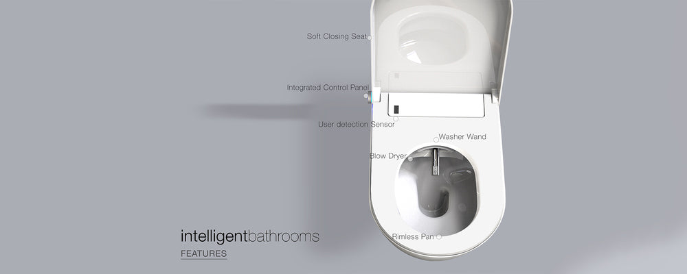 GALLARIA OMNI COMFORT RIMLESS WALL FACE PAN AND REMOTE BIDET PACKAGE GLOSS WHITE