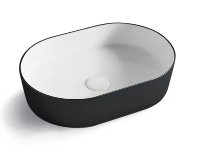 OTTI QUAY OVAL BASIN MATTE BLACK AND GLOSS WHITE 500MM