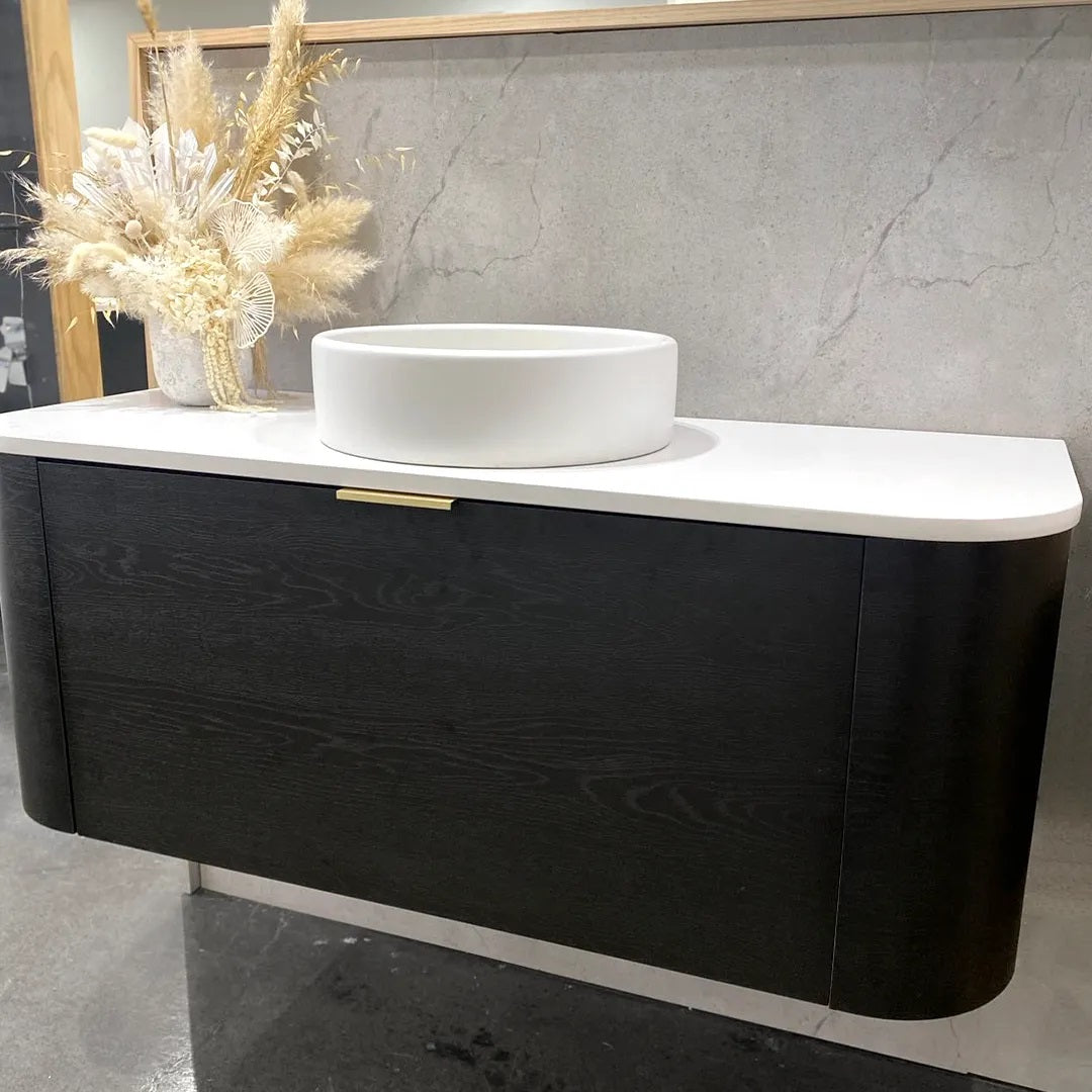 OTTI BONDI BLACK OAK 1200MM CURVE SINGLE BOWL WALL HUNG VANITY