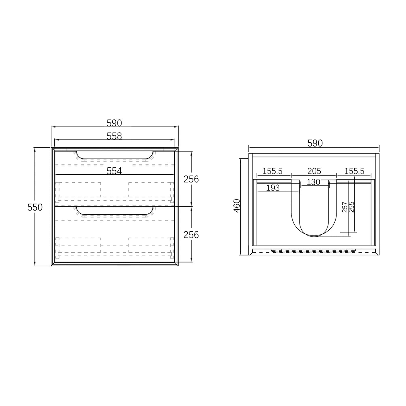 OTTI BYRON BLACK OAK 600MM SINGLE BOWL WALL HUNG VANITY