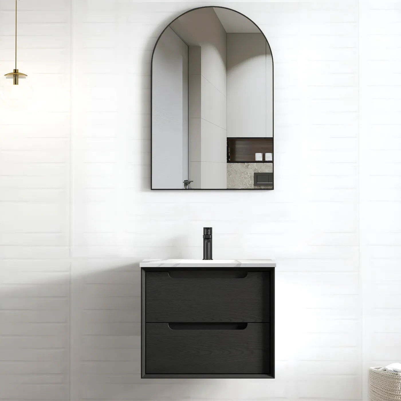 OTTI BYRON BLACK OAK 600MM SINGLE BOWL WALL HUNG VANITY