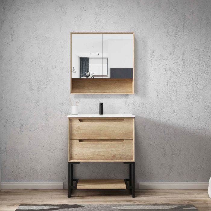 OTTI BYRON NATURAL OAK MIRROR SHAVING CABINET 750X800MM