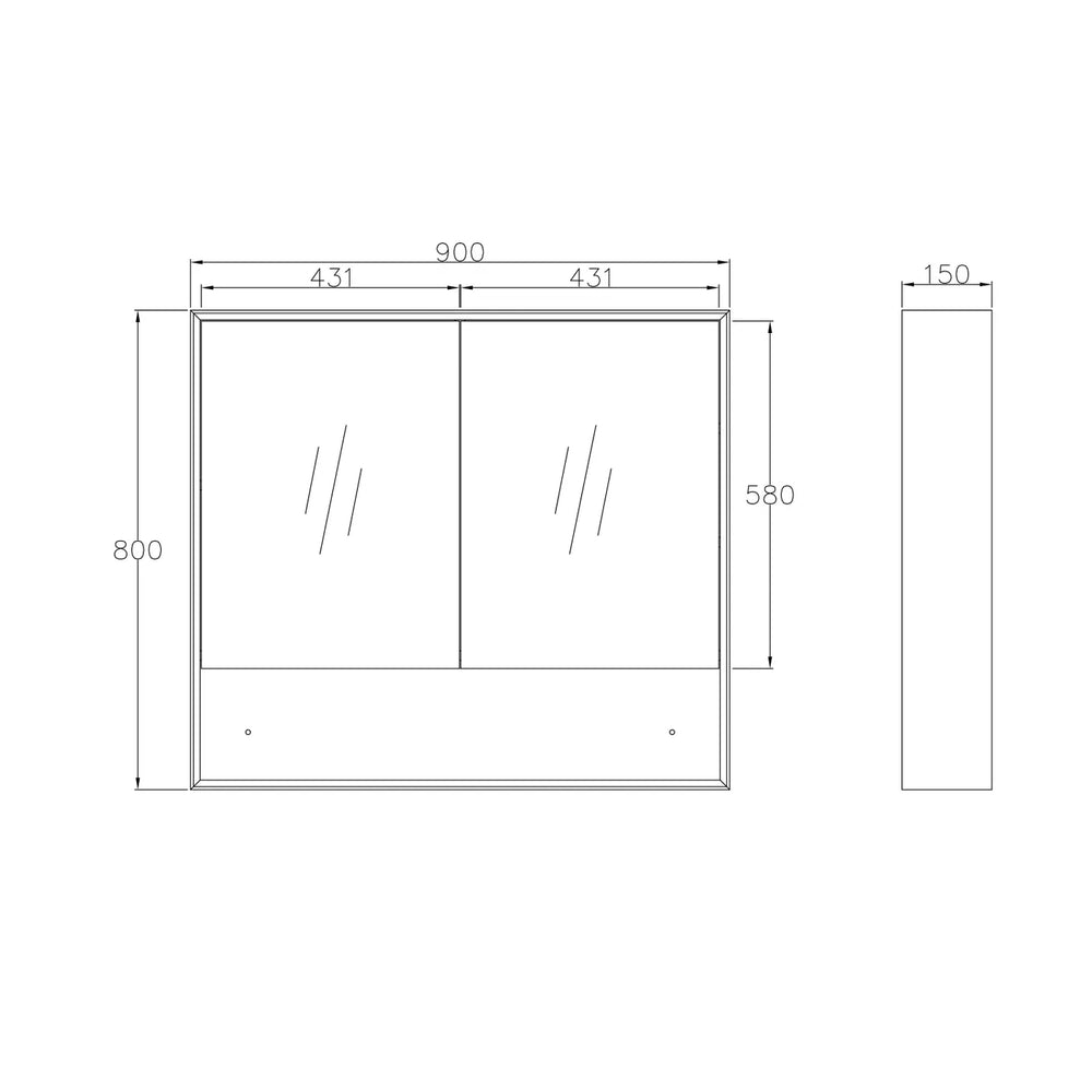 OTTI MARLO MATTE BLACK WALL HUNG SHAVING CABINET 900X800MM