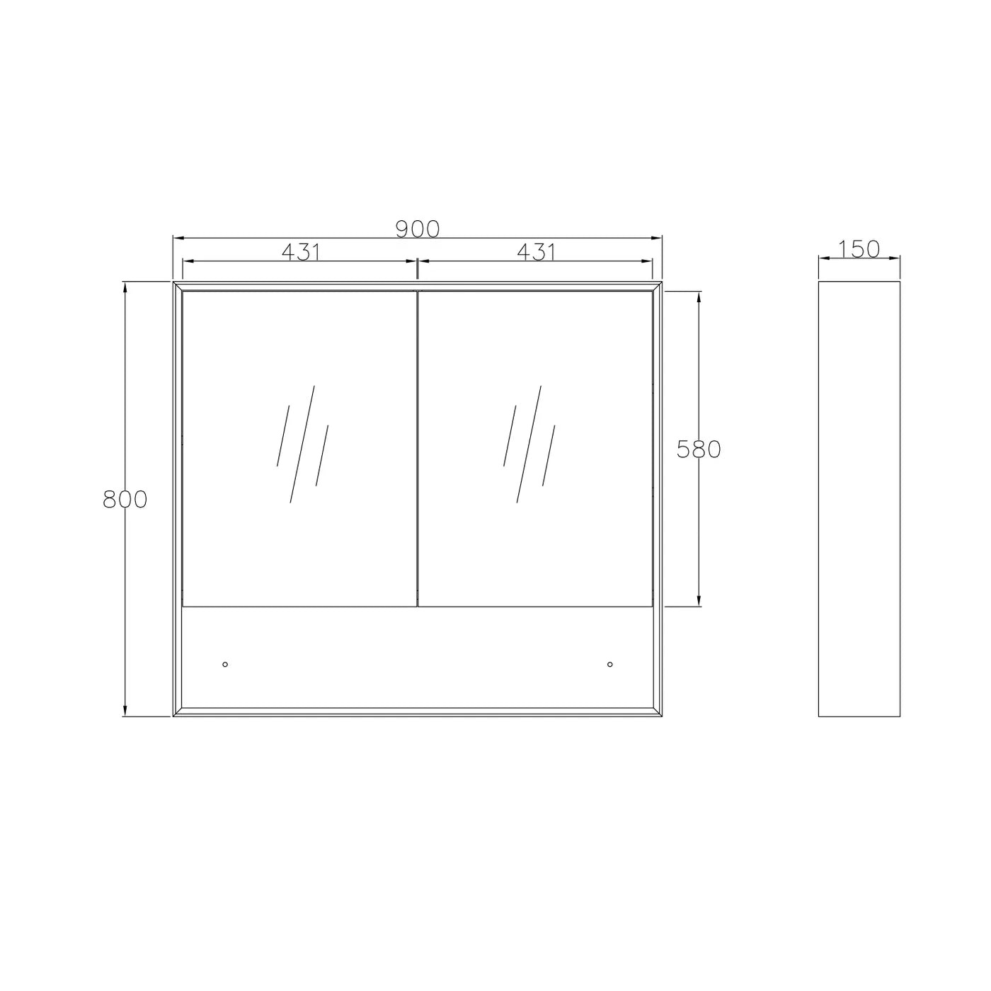 OTTI MARLO MATTE BLACK WALL HUNG SHAVING CABINET 900MM