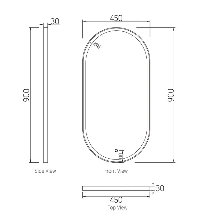 OTTI NOOSA FRAMED OVAL LED MIRROR 3 COLOUR LIGHTS BRUSHED GOLD 450X900MM