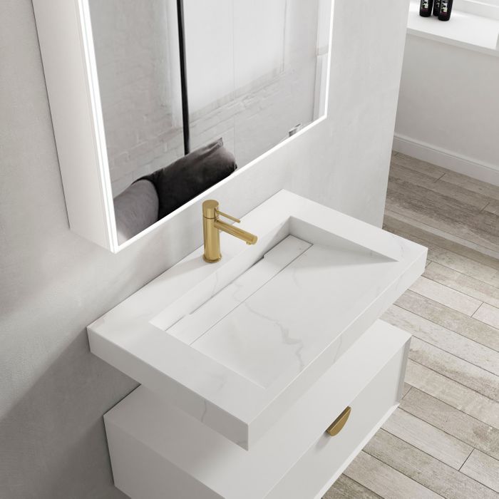 OTTI MOONLIGHT WHITE 750MM SINGLE BOWL WALL HUNG CABINET AND BASIN