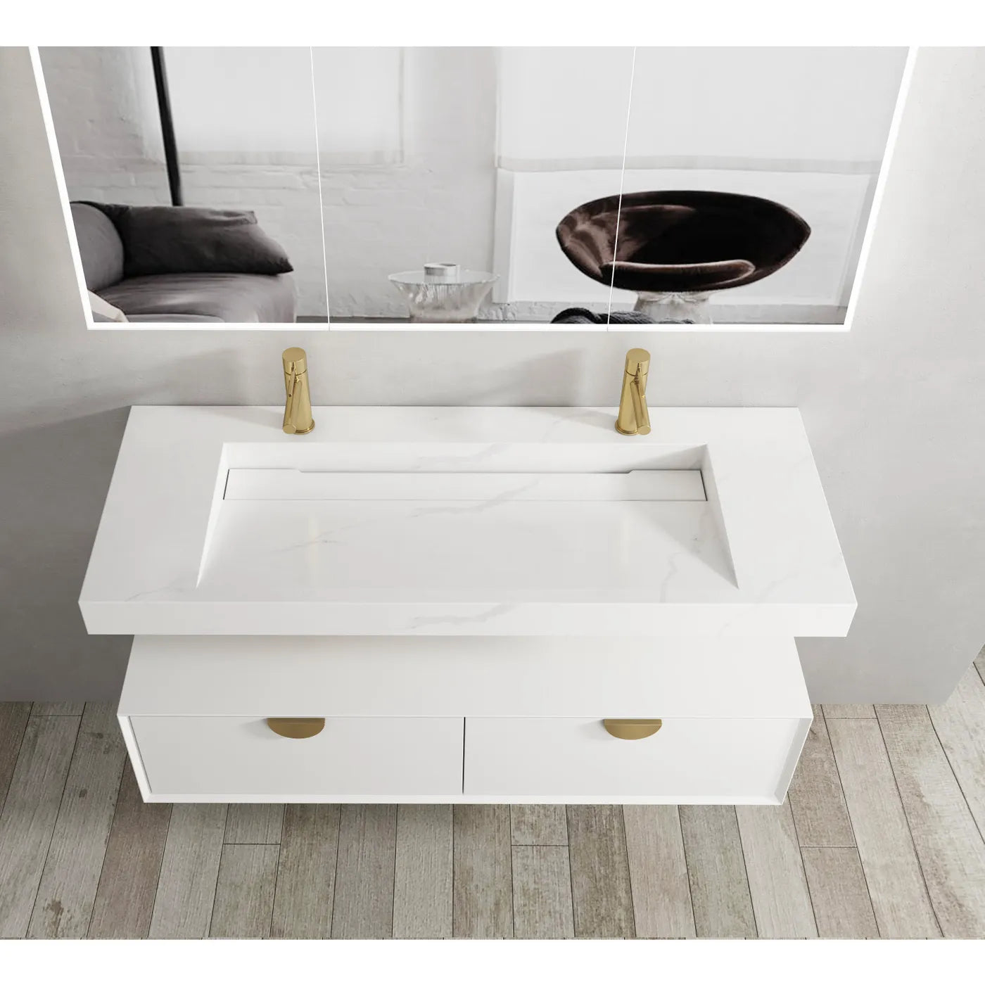 OTTI MOONLIGHT WHITE 1200MM DOUBLE BOWL WALL HUNG CABINET AND BASIN