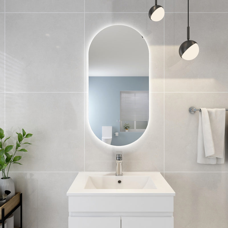 POSEIDON OVAL BACKLIT LED MIRROR 3 COLOUR LIGHTS 450X900MM