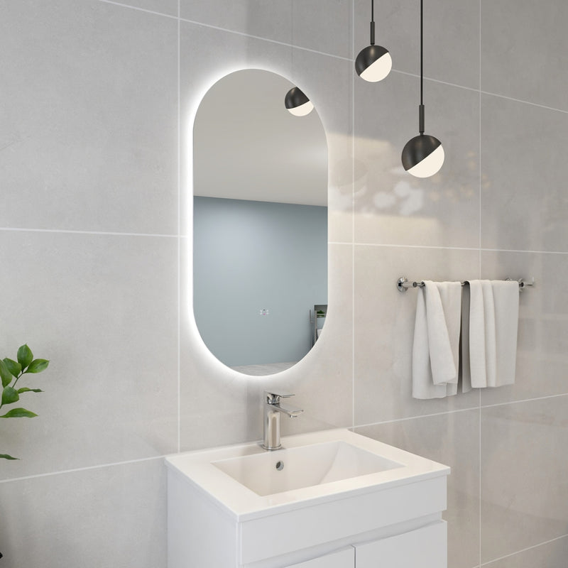 POSEIDON OVAL BACKLIT LED MIRROR 3 COLOUR LIGHTS 450X900MM