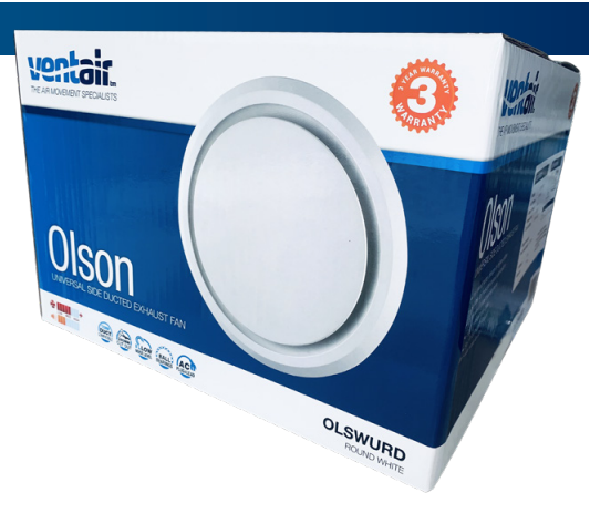 VENTAIR OLSON UNIVERSAL SIDE DUCTED EXHAUST FAN WHITE (AVAILABLE IN 200MM AND 250MM)