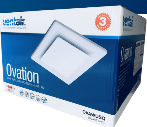 VENTAIR OVATION UNIVERSAL SIDE DUCTED EXHAUST FAN WHITE (AVAILABLE IN 200MM AND 250MM)